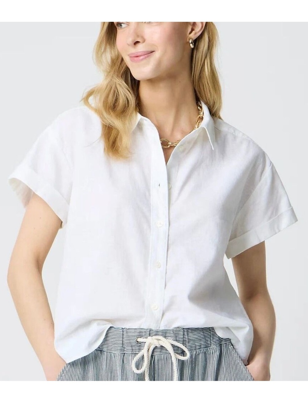 J. Crew white short sleeve linen blend button up shirt womens 2X